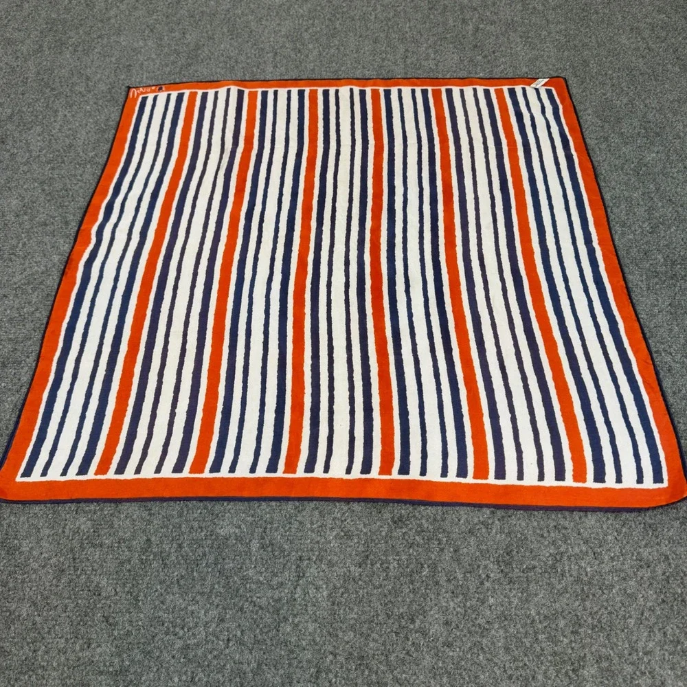 Vintage Vera Neumann Scarf Orange Navy Blue White Striped Square Acetate Japan